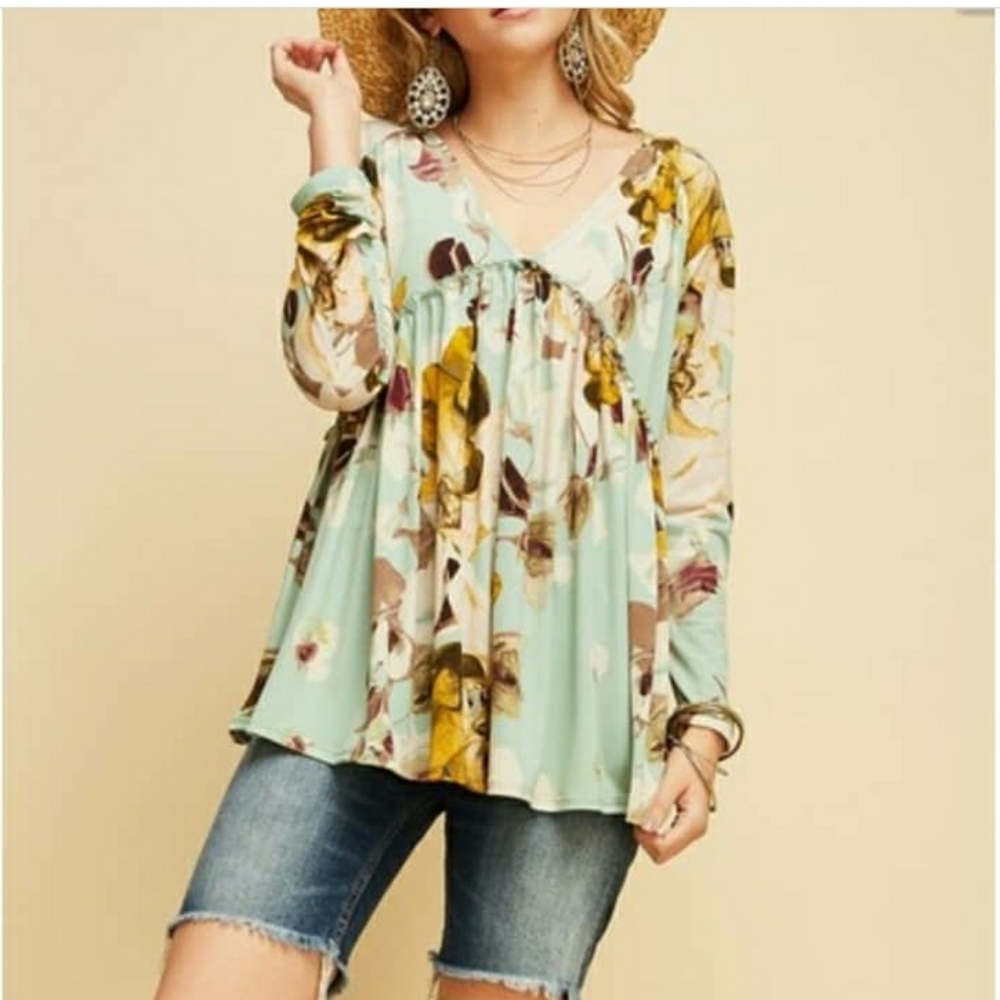 Mint floral blouse